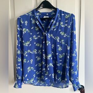 J. Crew Blue and Green Floral Blouse